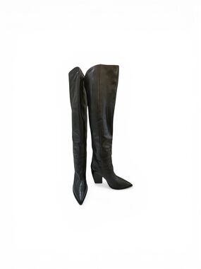 AllSaints Black Over-the-Knee Pointed-Toe Leather Boots